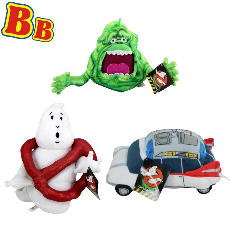 Ghostbusters Plush Toy 3 Piece Bundle - 9" Ecto-1 Car, 8" Slimer & 11" No Ghost Logo - Toptoys2u