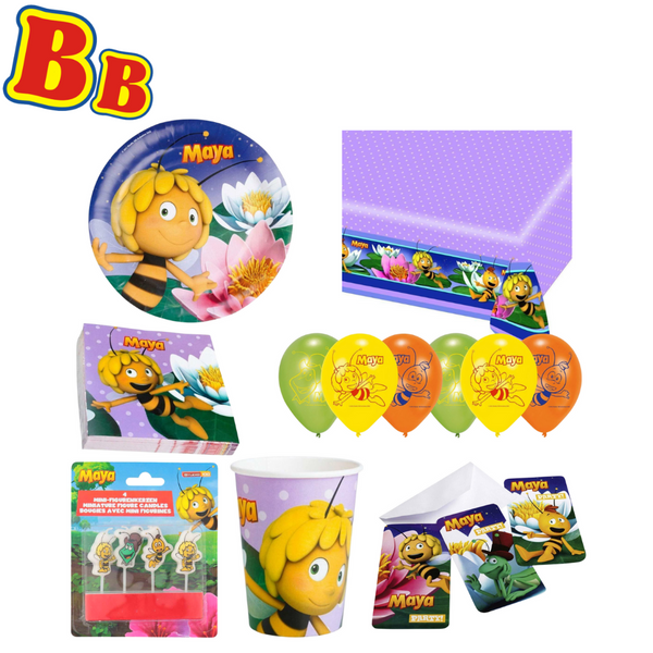 Maya the Bee Complete Party 7 Piece Set - Paper Cups, Plates, Napkins, Table Cover, Candles, Balloons & Invitation Cards - Toptoys2u
