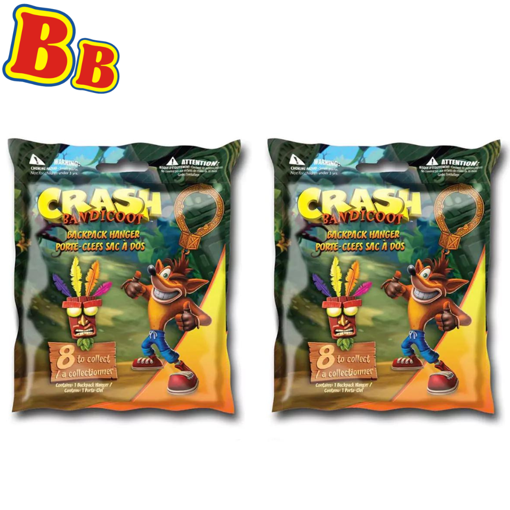 Crash Bandicoot 6cm Highly Collectible Keyring Bag Clip Hanger 3D Figure Mystery Foil Bag 2 Pack - Toptoys2u