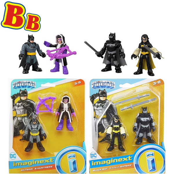 DC Super Friends 3" 8cm Articulated Action Figures - Batman, Huntress & Black Bat, Ninja - Twin Packs - Toptoys2u
