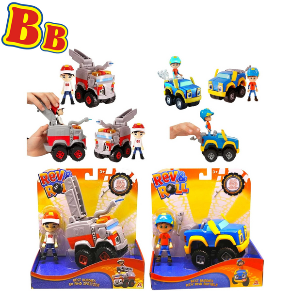 Rev & Roll Best Buddies Figure and Vehicles - Bo and Spritzer & Rev and Rumble - Toptoys2u
