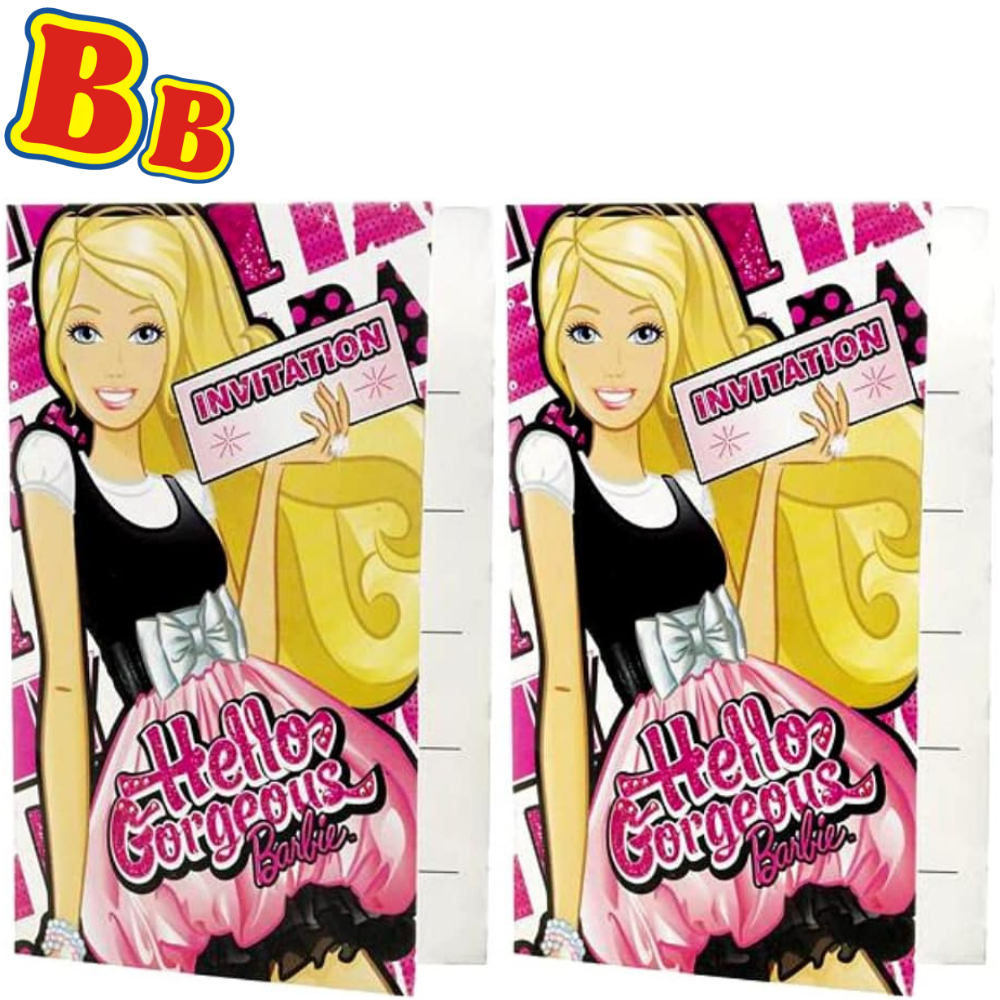 Barbie "Hello Gorgeous" Party Invitation cards - Pack of 12 - Toptoys2u