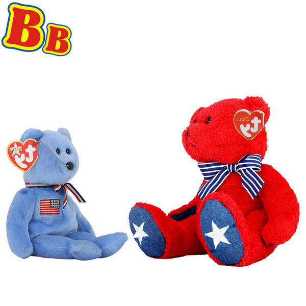 TY Classics Beanies - 12" 30cm Patriotic Bear & 8" 20cm American Bear Twin Pack - Toptoys2u