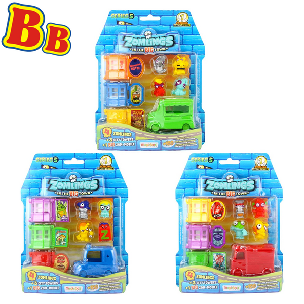 Zomlings Series 5 Blister Pack - Fire Truck, Ice cream Truck & Police Car - Set of 3 - Toptoys2u