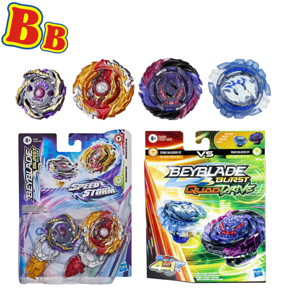 Beyblade Burst Speedstorm & Quad Drive - World Spryzen S6, Betromoth B6, Stone Balderov B7, Roar Balkesh B7 - Twin Pack - Toptoys2u