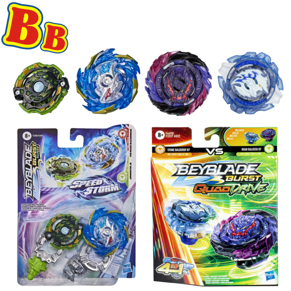 Beyblade Burst Speedstorm & Quad Drive - Evo Helios Blazebringer, Jormuntor J6, Stone Balderov B7, Roar Balkesh B7 - Twin Pack - Toptoys2u