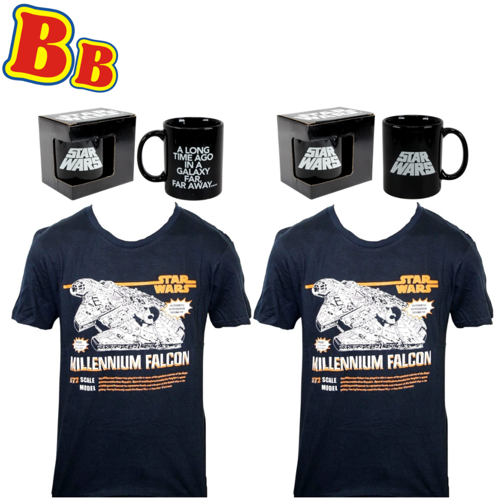 Star Wars Great Value Gift Bundle - 2x Millenium Falcon T-shirt & 2x 350ml Mugs - 4pk - Toptoys2u