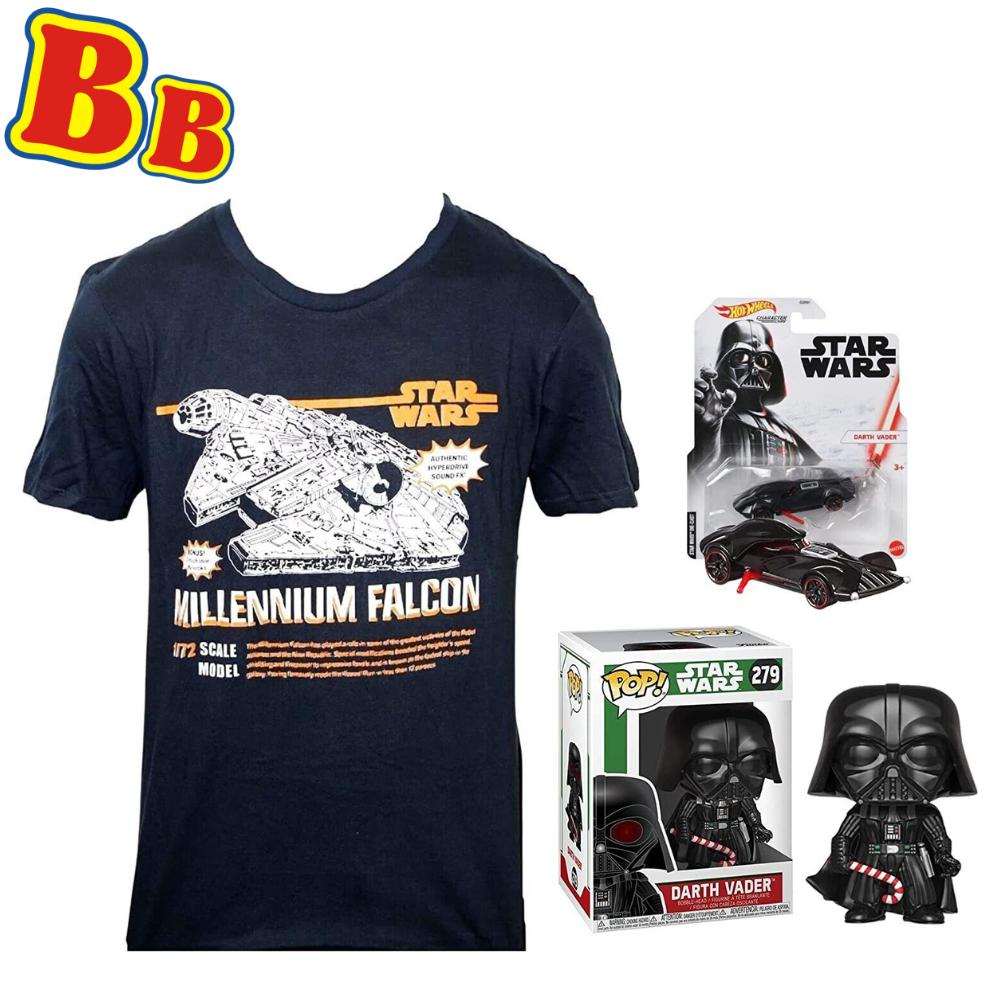 Star Wars - Millenium Falcon T-Shirt Medium, Funko Darth Vader 279 & Hot Wheels Vader - Toptoys2u