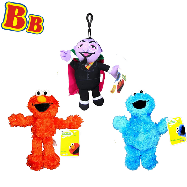 Sesame Street - 9" 23cm Plush Elmo, Cookie Monster & 7" 18cm The Count Clip - Toptoys2u