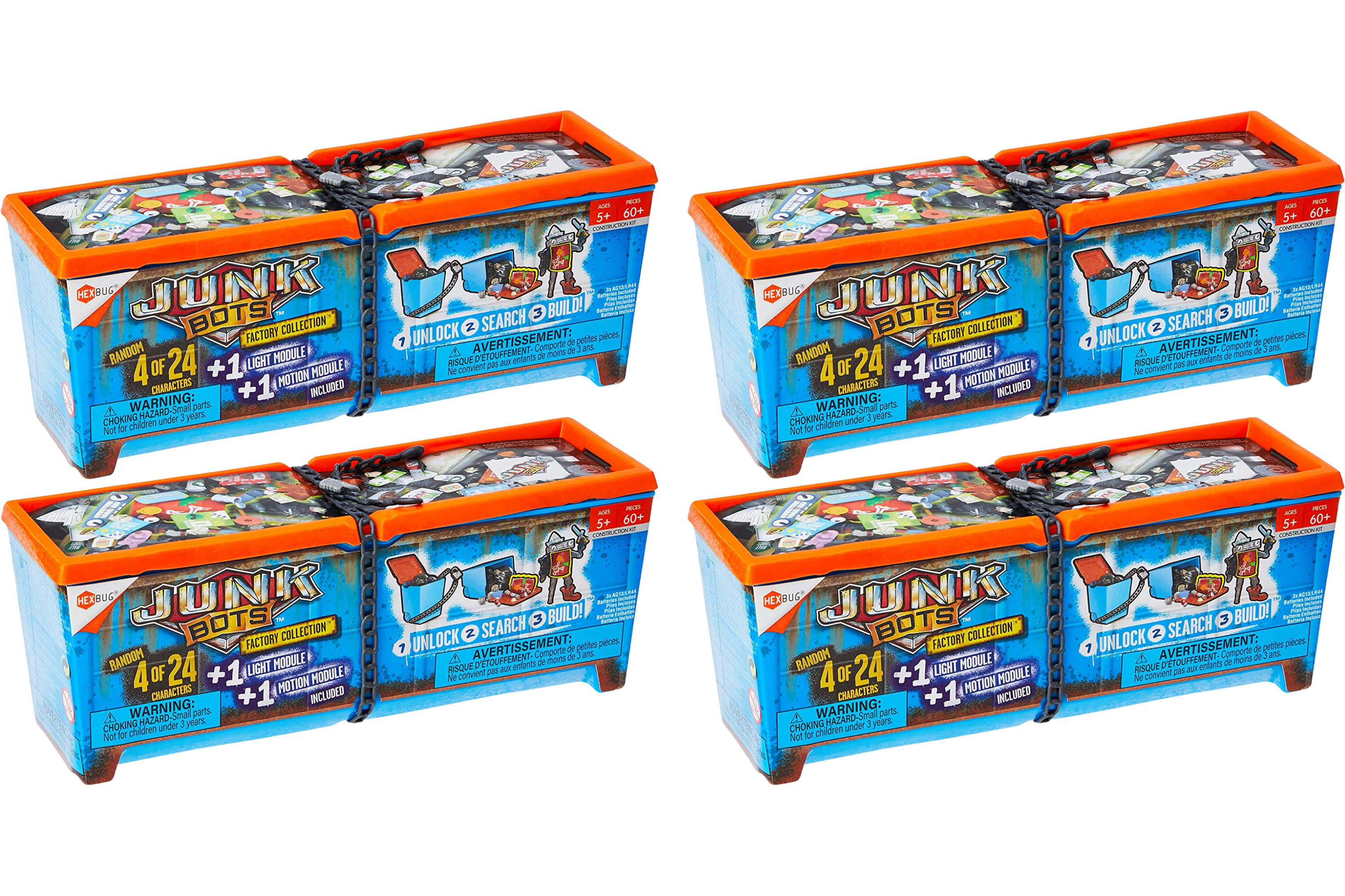 Hexbug Junkbots - Industrial Dumpster With 4 Unique Characters to Assemble in Each Box - Pack of 4 - Toptoys2u