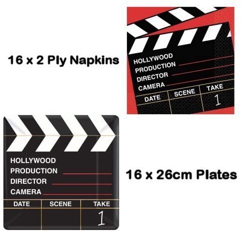 Directors Cut Hollywood Clapper Board Movie Themed Party Set Plates & Napkins - Toptoys2u
