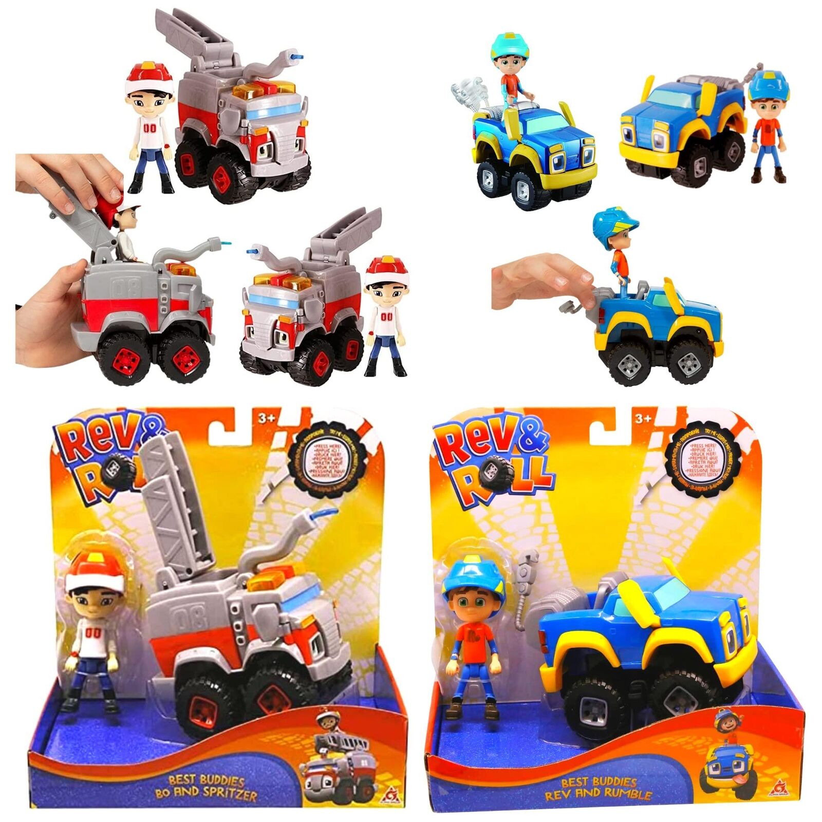 Rev & Roll Best Buddies Figure and Vehicles Twin Pack - Bo and Spritzer & Rev and Rumble - Toptoys2u