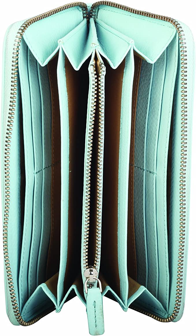 Cross Women's Sky Blue Zip Purse - Multi-Pocket - Authentic Real Leather - Toptoys2u