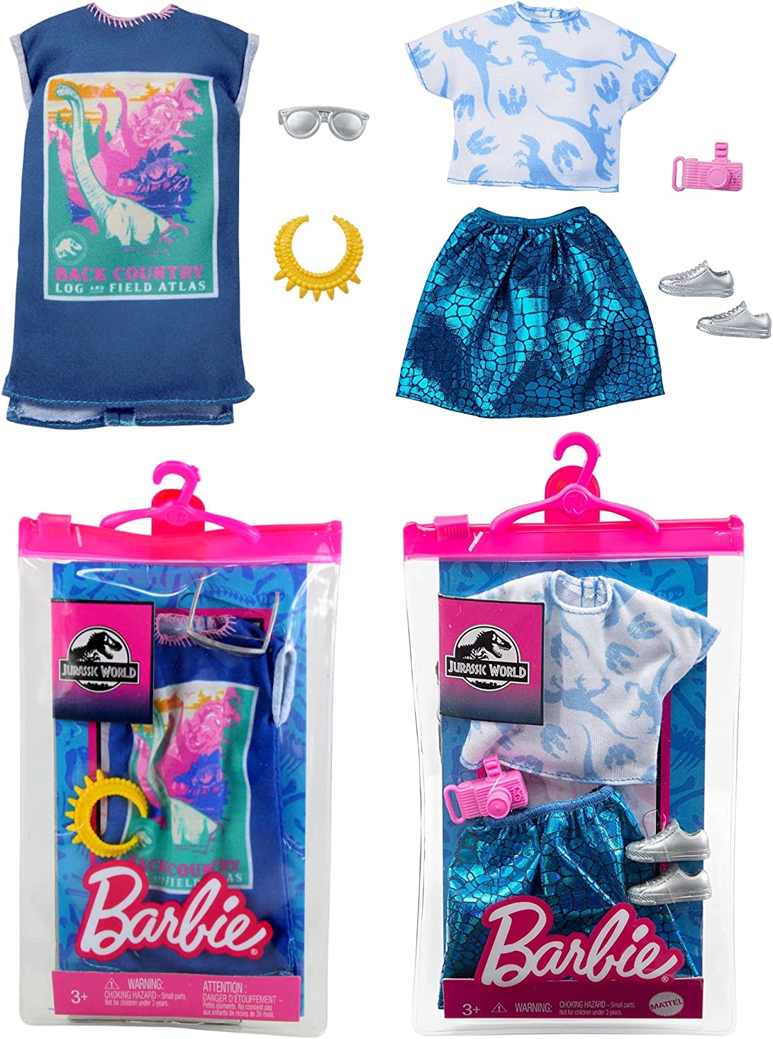 Barbie Jurassic World Clothing & Accessory Set Twin Pack - Back Country T-Shirt & Dino Fashion Look Set - Toptoys2u