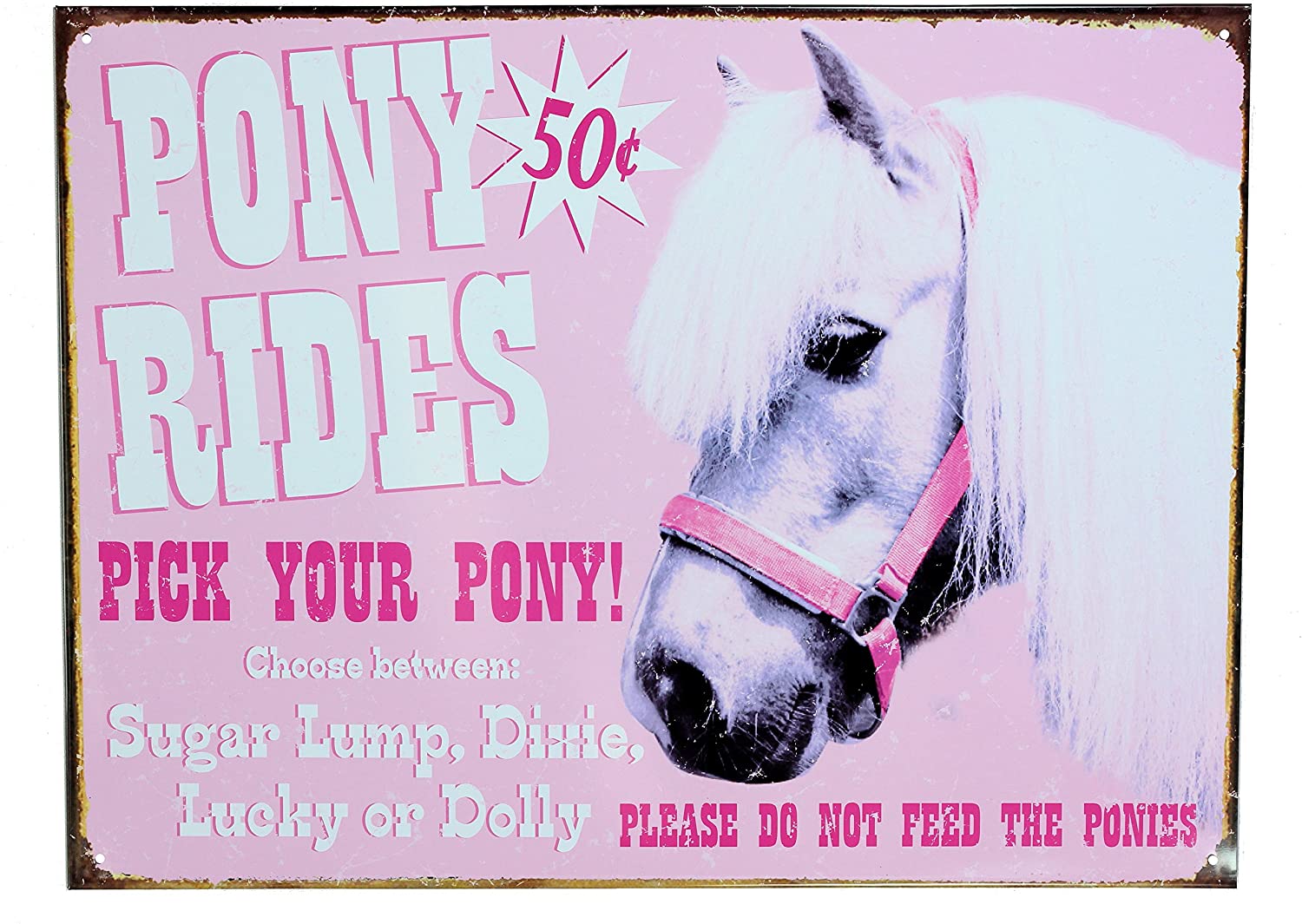 Three Sisters Retro Wall Art Tin Sign Plaque 30cm x 40cm - Pony Rides - Toptoys2u