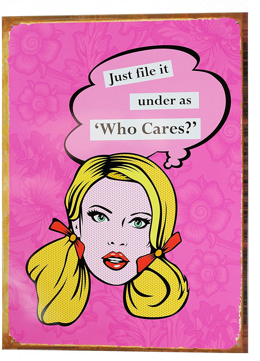 Three Sisters Retro Wall Art Tin Sign Plaque 30cm x 40cm - Just File it Under Who Cares - Office Humour - Toptoys2u