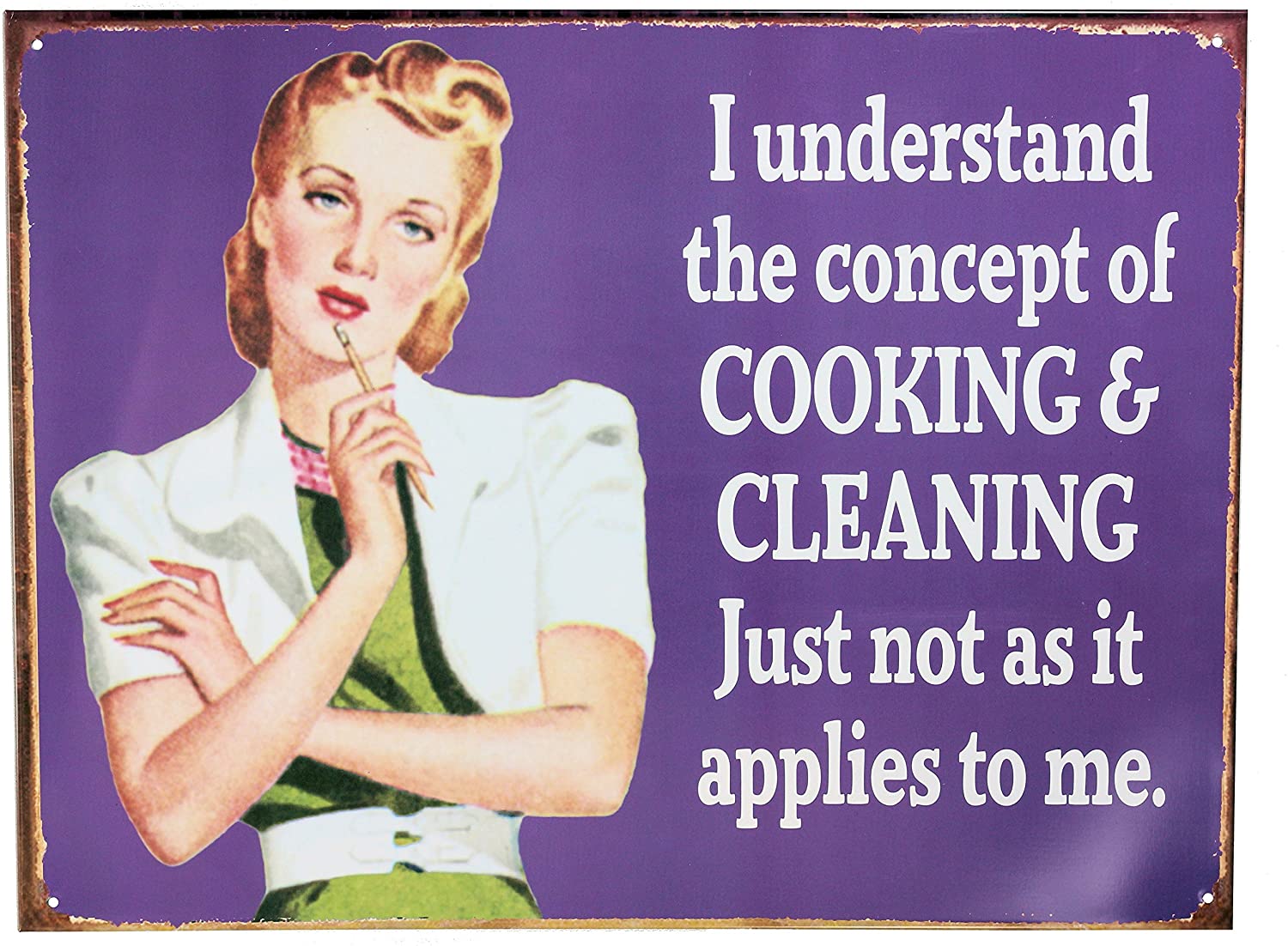 Retro Wall Art Tin Sign Plaque 30cm x 40cm - I Understand the Concept of Cooking & Cleaning - Humour Funny - Toptoys2u