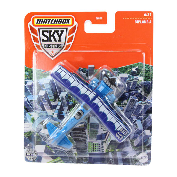 Matchbox Skybusters Blue Biplane-A Diecast Plane 1:64 Scale - Toptoys2u