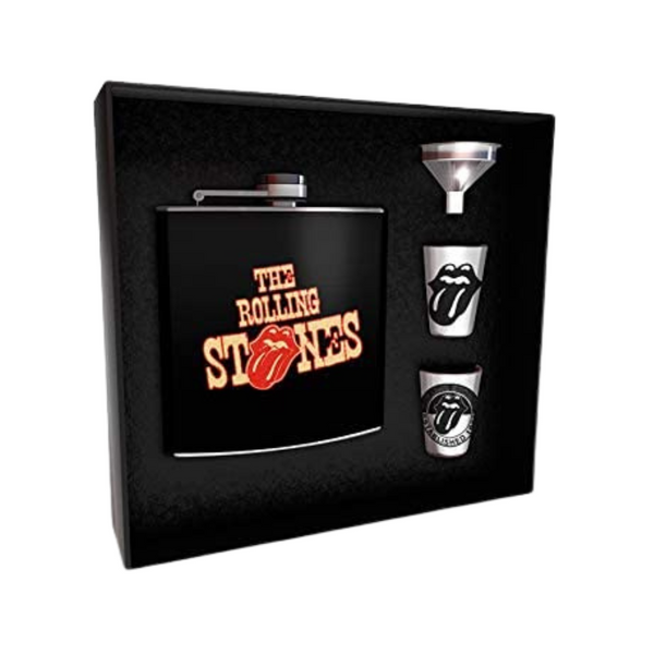 The Rolling Stones Tongue Hip Flask and Metal Glasses Drinking Set - Toptoys2u