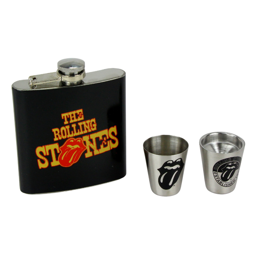 The Rolling Stones Tongue Hip Flask and Metal Glasses Drinking Set - Toptoys2u