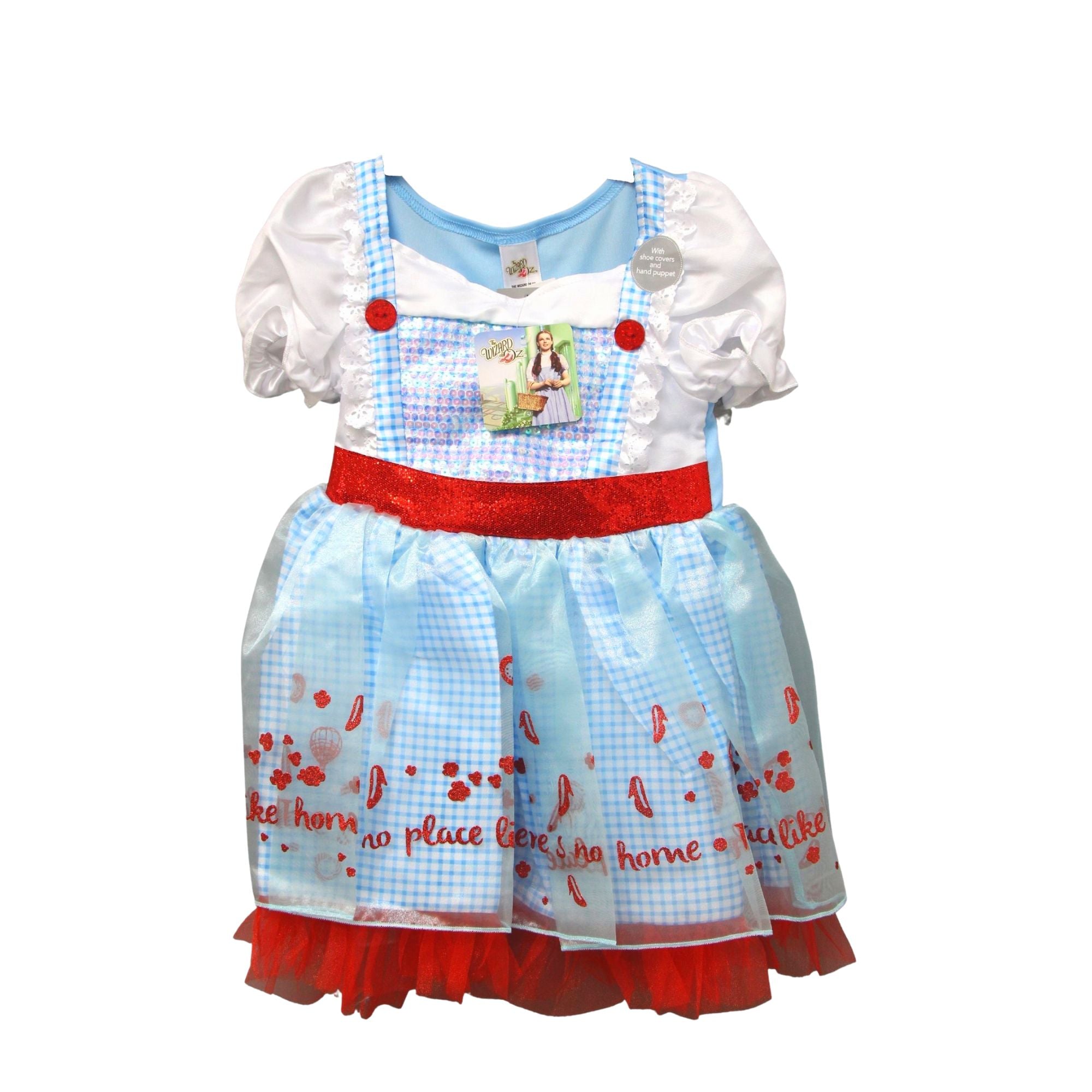 The Wizard of Oz Dorothy Sequin Children's Fancy Dress Costume Includes Shoe Covers, Hand Puppet and Bag - Toptoys2u