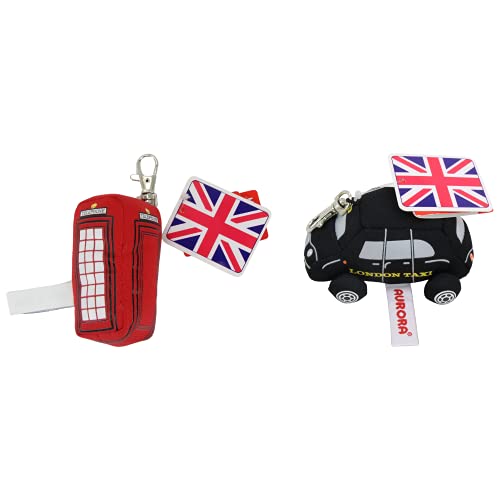 Aurora Set of 2 Britain Keychain Soft Plush Toys - Telephone Box & London Taxi - Toptoys2u