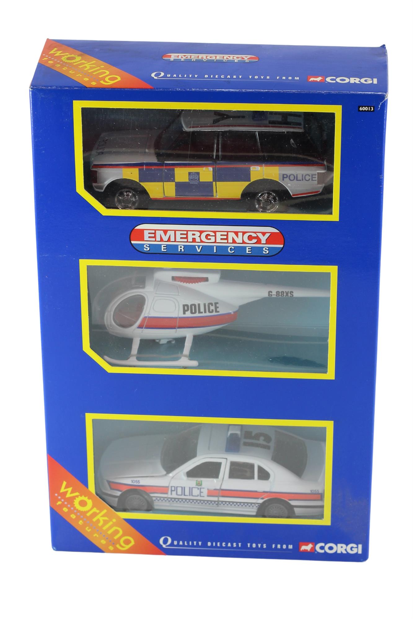 Corgi Models - 1:36 Scale Diecast Pack of 3 Emergency Service Vehicles - Police Helicopter, Met Police Rover & 525 Hampshire Police - 60013 - Toptoys2u