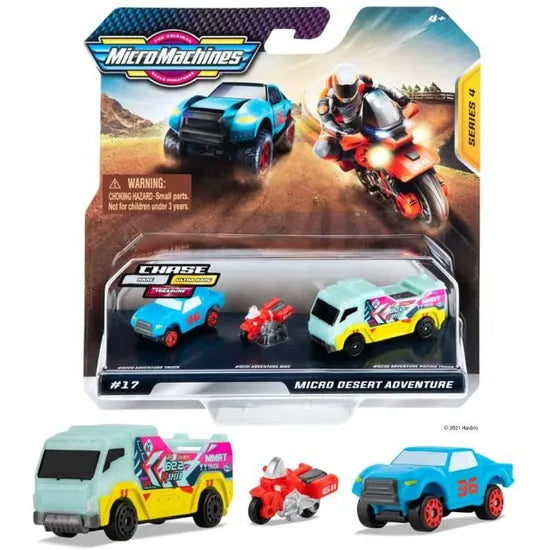 Micro Machines Series 4 Micro Desert Adventure - Truck, Bike and Racing Truck - Toptoys2u