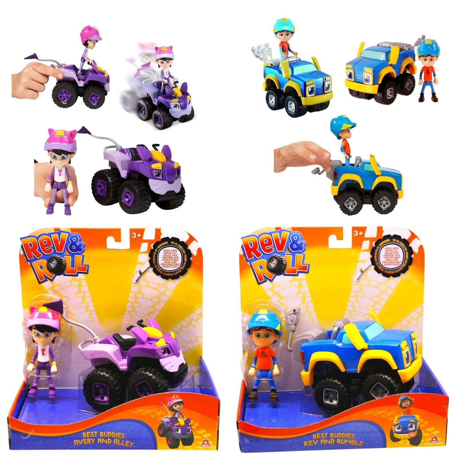 Rev & Roll Best Buddies Figures and Vehicles - Avery and Alley & Rev and Rumble - Toptoys2u